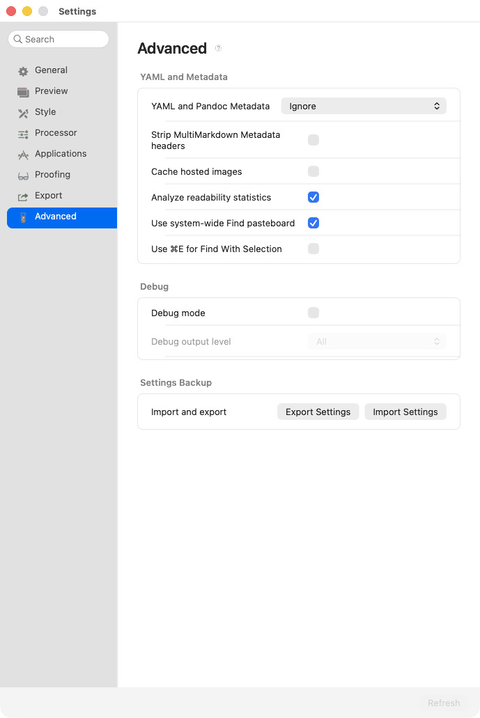 Settings: Advanced
