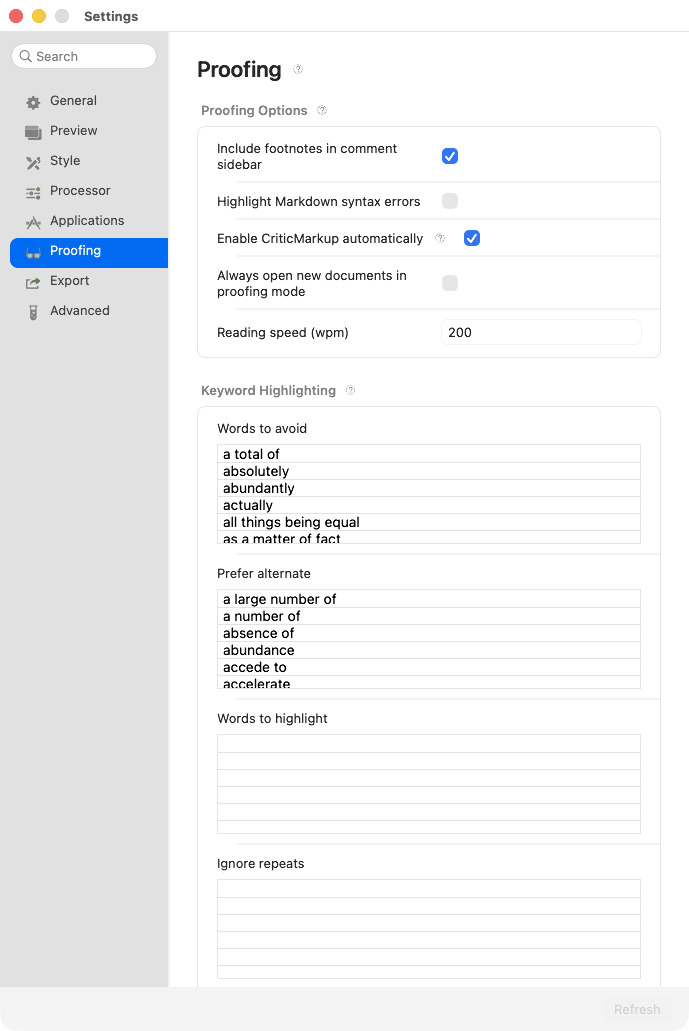 Proofreading Settings